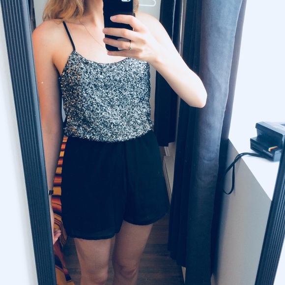 Black playsuit - silver sequin - Size S - Picture 4 of 4